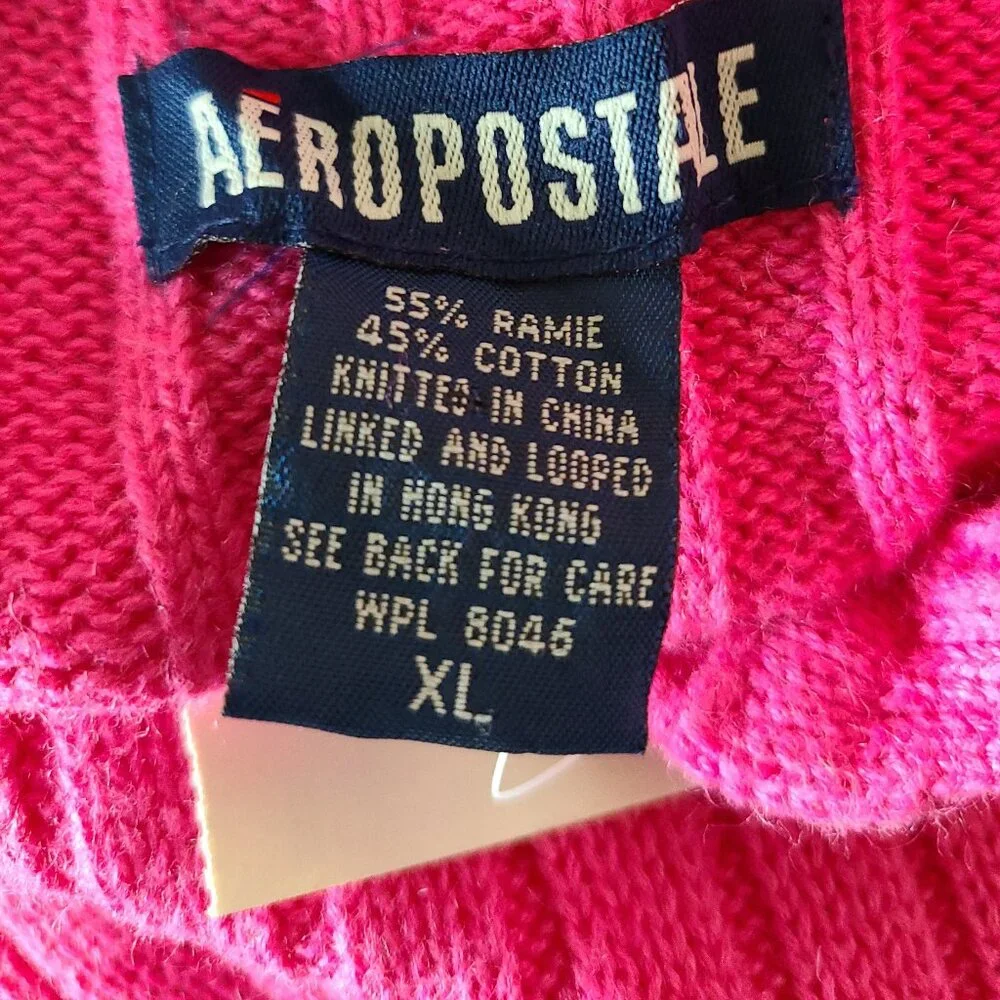 AEROPOSTLE FUSCHIA RIBBED COLLAR V- NECK COMFY  SWEATER XL